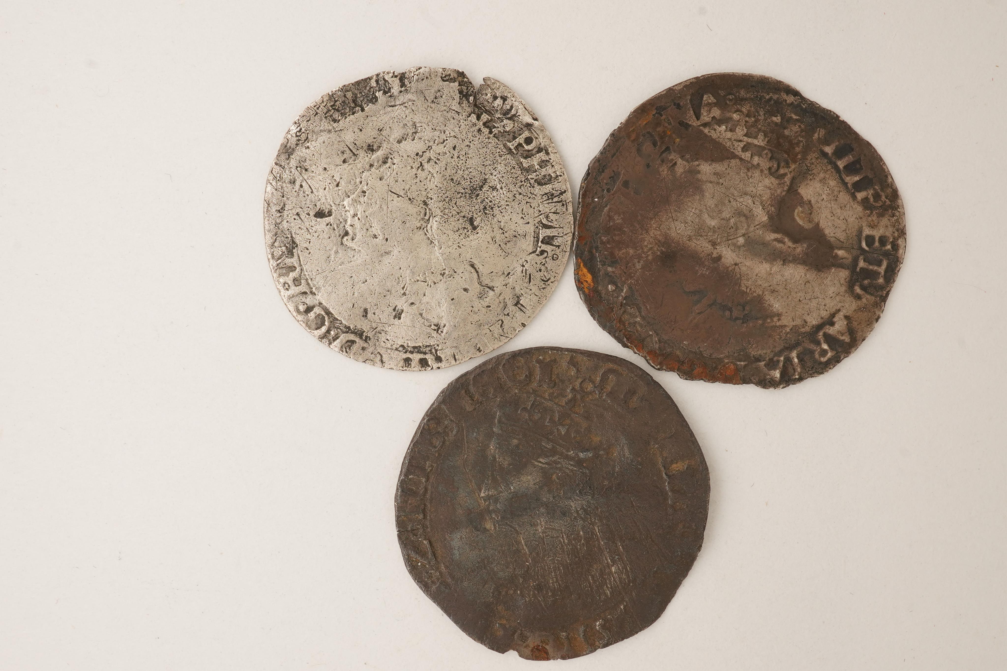 Three British hammered silver coins, House of Tudor, Mary I (1553-54), silver groat, S. 2492, Phillip and Mary (1554-58), two silver groats, S. 2508